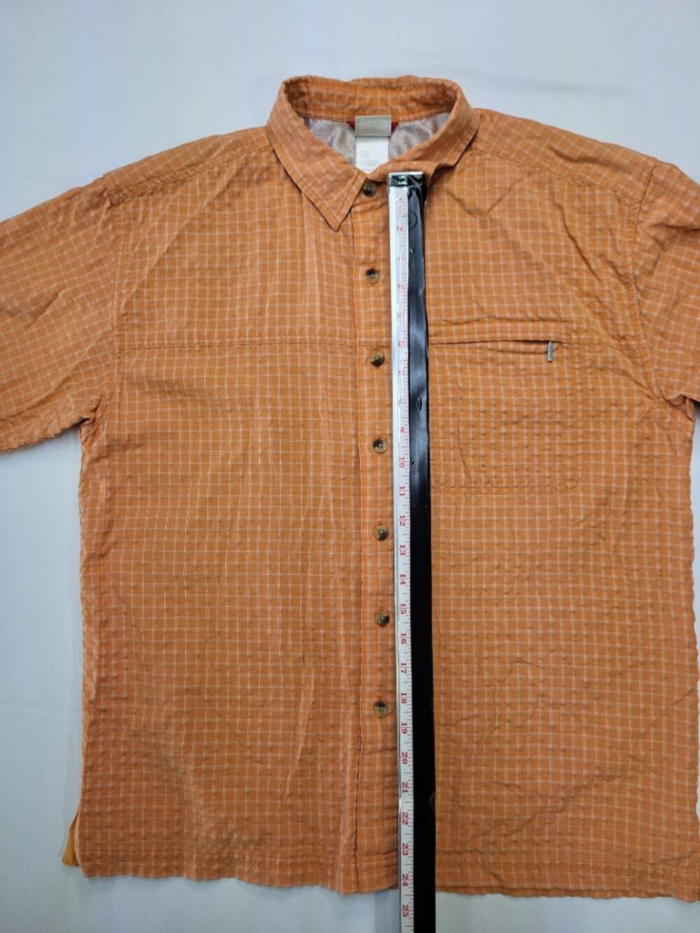 The North Face Orange Plaid Short Sleeve Button Up Shirt Medium - Picture 8 of 8